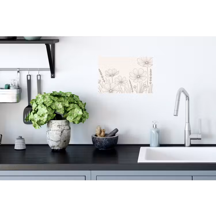 Minimalistisch - Modern - Bloemen - Beige Muursticker klein -keuken
