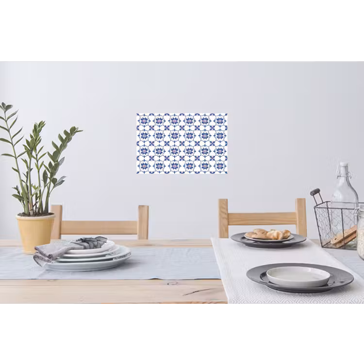 Modern - Patroon - Blauw - Roze Muursticker klein 286 -eettafel