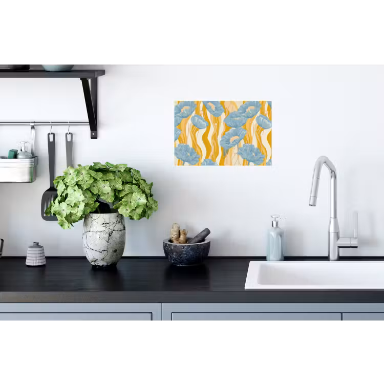 Papavers - Botanisch - Blauw Muursticker klein 286 -keuken