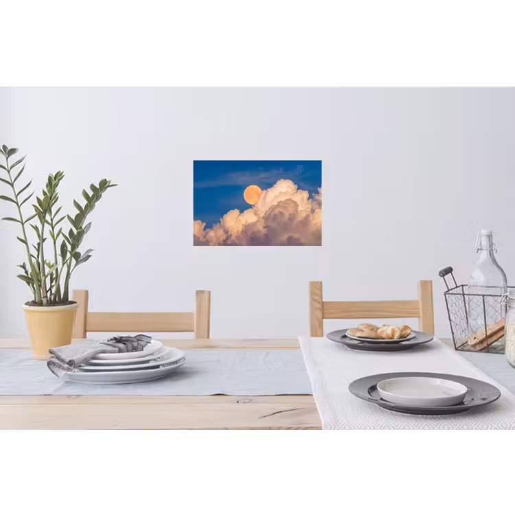 Maan - Wolken - Natuur - Oranje Muursticker klein -eettafel