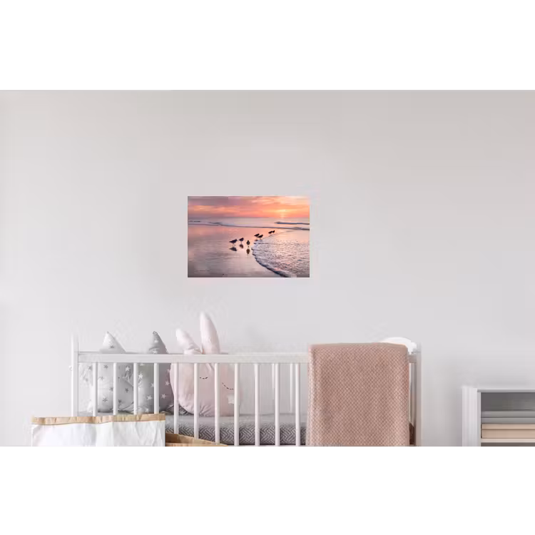 Meeuwen - Strand - Zee - Roze Muursticker klein -kinderkamer