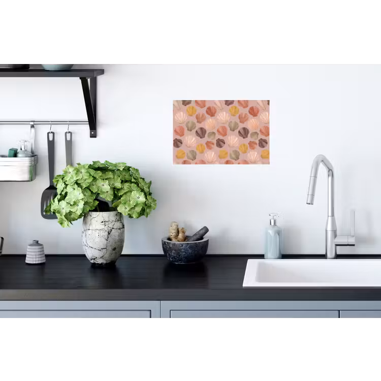 Schelp - Patroon - Zee - Aquarel - Aardetinten Muursticker klein -keuken