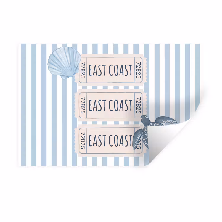 Schelp - Oceaan - Kust - Blauw - Illustratie Muursticker klein -3d