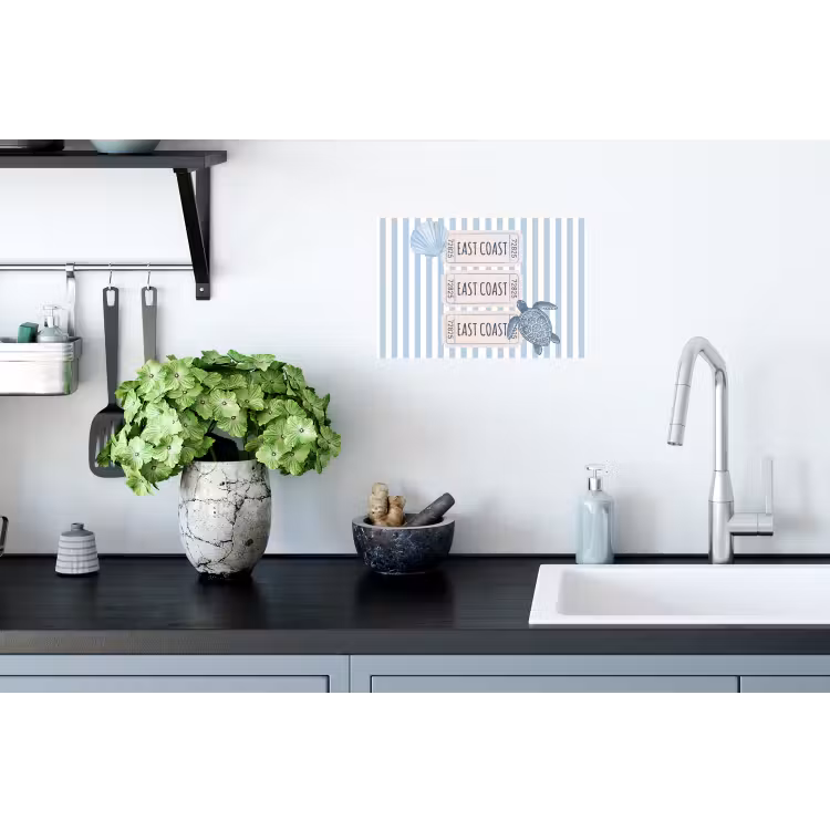 Schelp - Oceaan - Kust - Blauw - Illustratie Muursticker klein -keuken