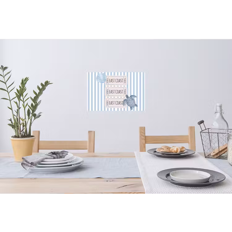 Schelp - Oceaan - Kust - Blauw - Illustratie Muursticker klein -eettafel