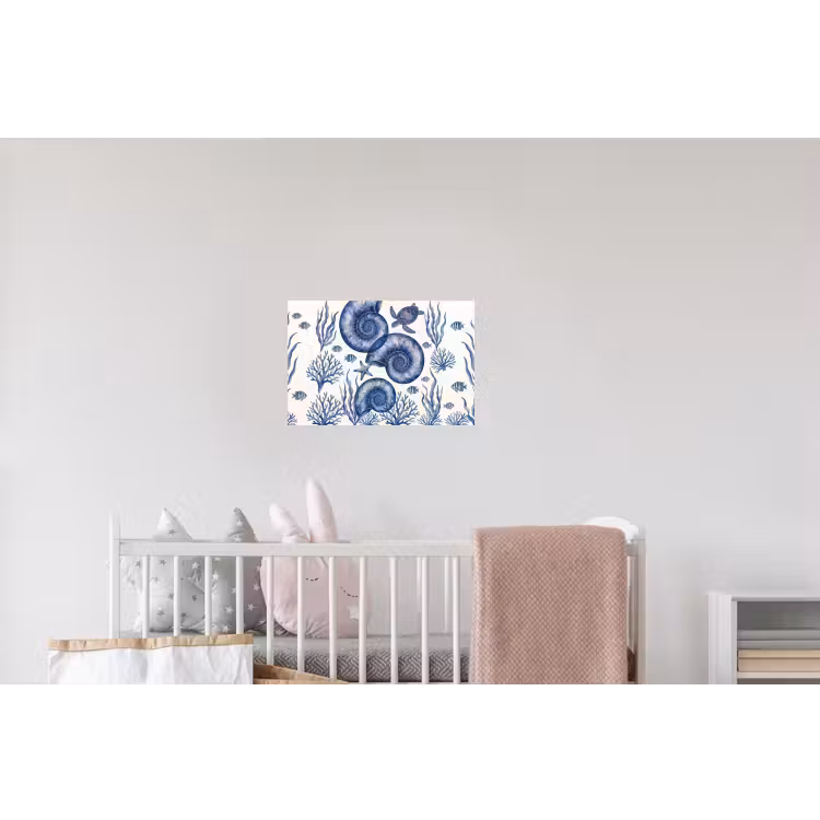 Schelp - Spiraal - Zeeleven - Aquarel - Blauw Muursticker klein -kinderkamer