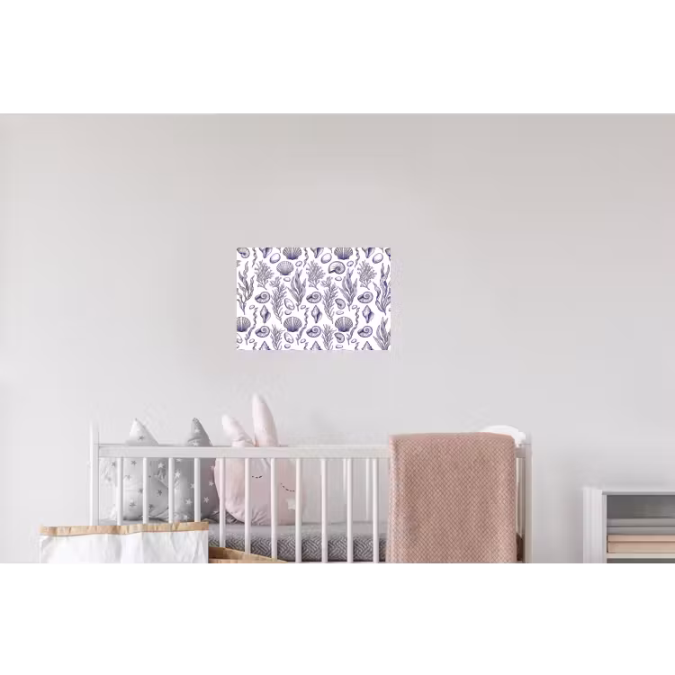 Schelpen - Zeewier - Oceaan - Illustratie - Blauw Muursticker klein -kinderkamer