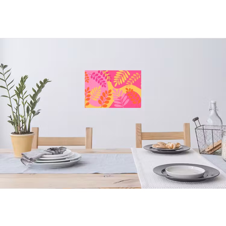 Natuur - Bladeren - Abstract - Roze - Geel Muursticker klein -eettafel