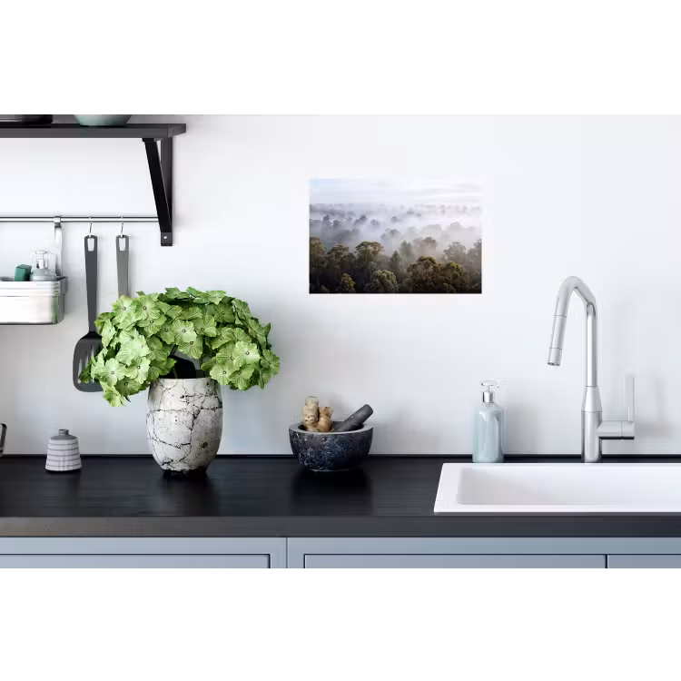 Natuur - Mist - Bos - Ochtend - Goud Muursticker klein -keuken