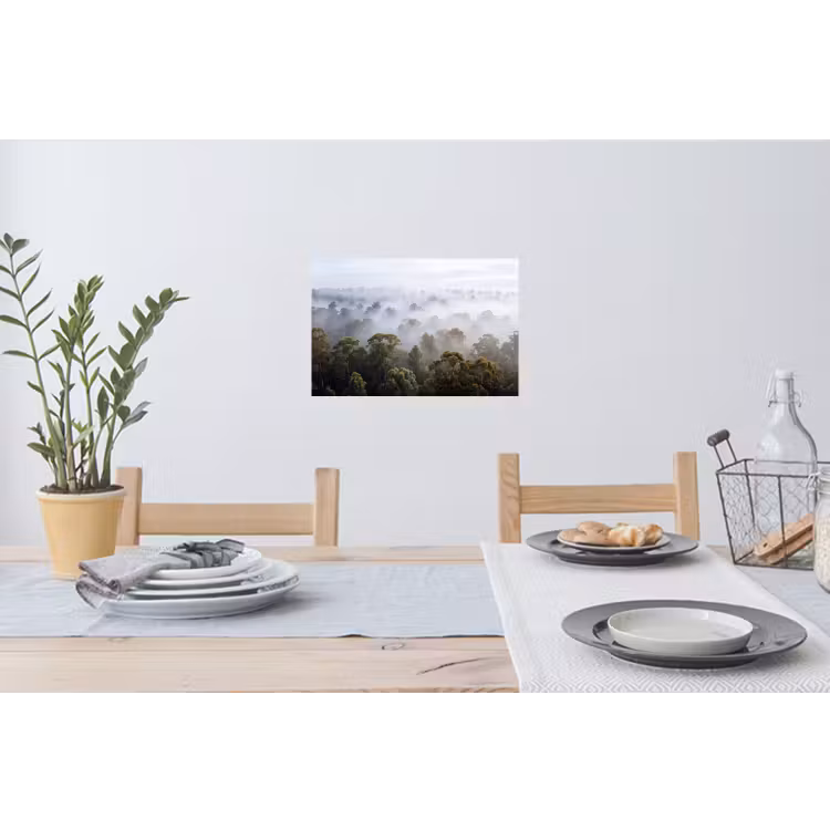 Natuur - Mist - Bos - Ochtend - Goud Muursticker klein -eettafel