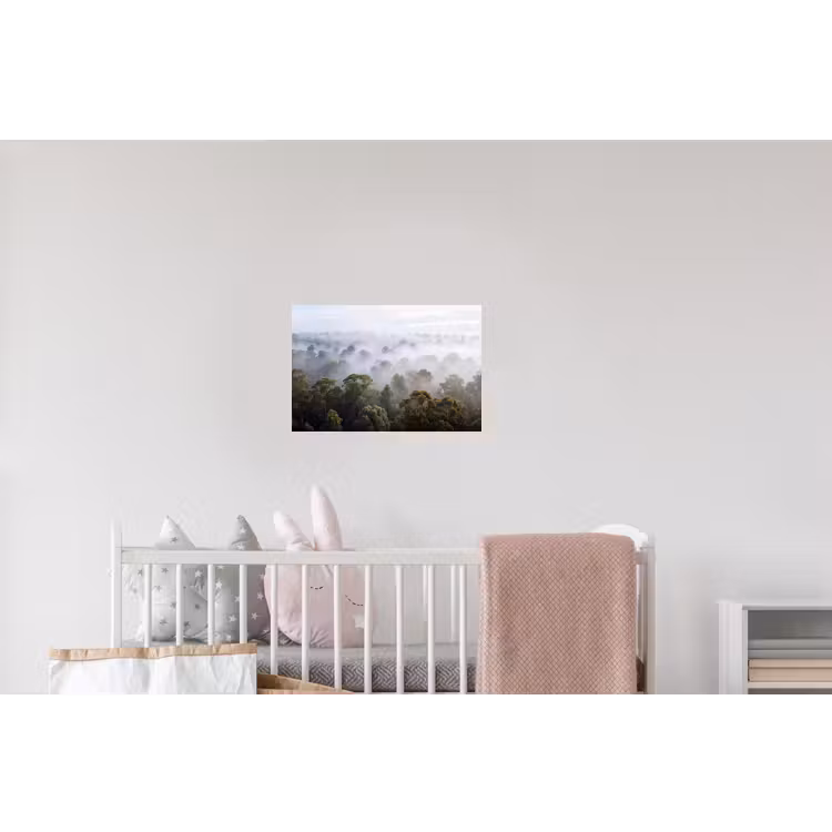 Natuur - Mist - Bos - Ochtend - Goud Muursticker klein -kinderkamer