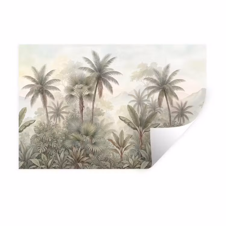 Natuur - Tropisch bos - Landschap - Aquarel - Groen Muursticker klein -3d