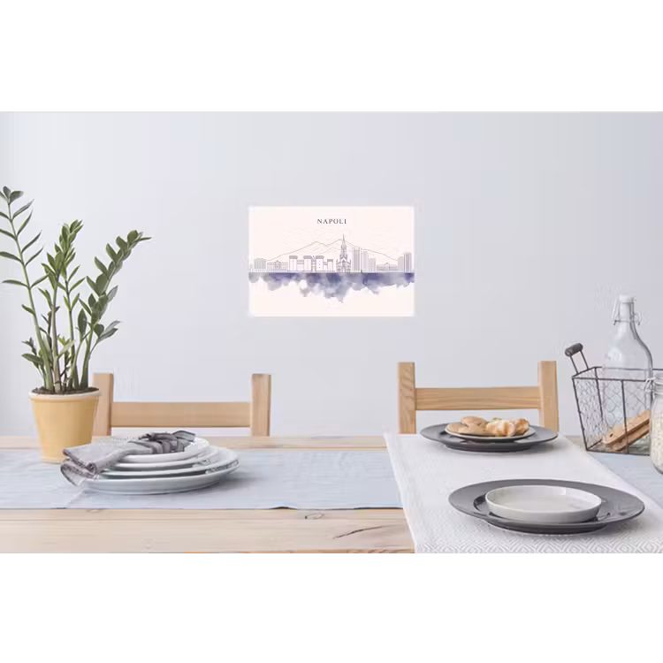 Napels - Skyline - Italie - Lijntekening - Aquarel Muursticker klein -eettafel
