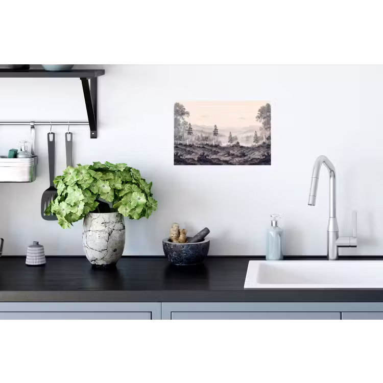 Mistig - Berglandschap - Illustratie Muursticker klein -keuken