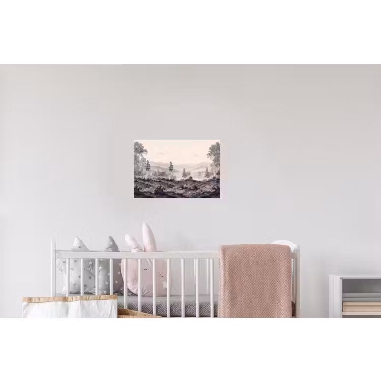 Mistig - Berglandschap - Illustratie Muursticker klein -kinderkamer