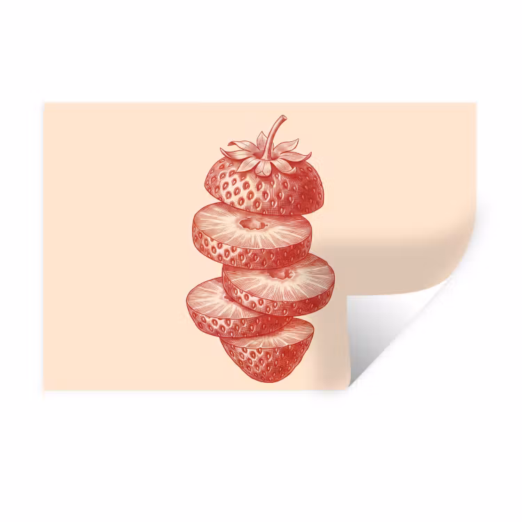 Fruit - Gesneden - Illustratie - Rood - Vintage Muursticker klein -3d