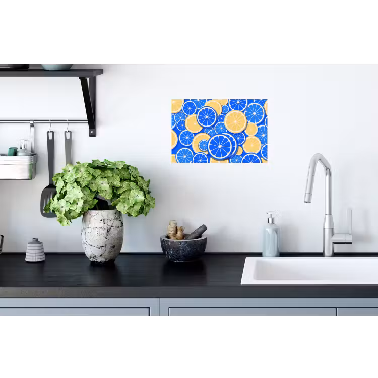 Fruit - Schijven - Patroon - Modern - Blauw - Geel Muursticker klein -keuken