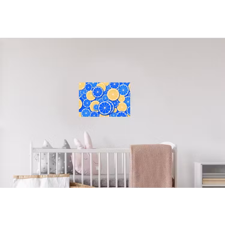 Fruit - Schijven - Patroon - Modern - Blauw - Geel Muursticker klein -kinderkamer