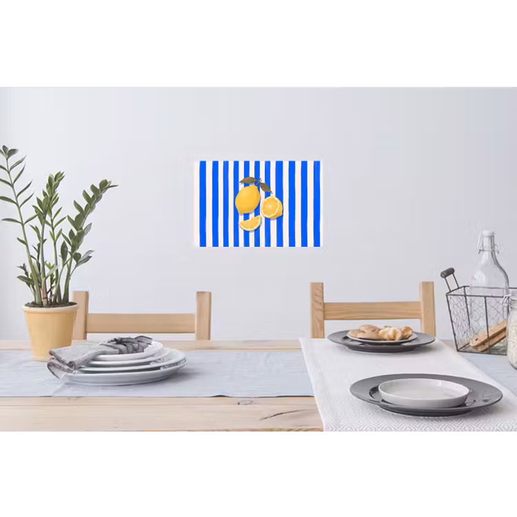 Fruit - Citroen - Zomer - Geel - Blauw Muursticker klein -eettafel