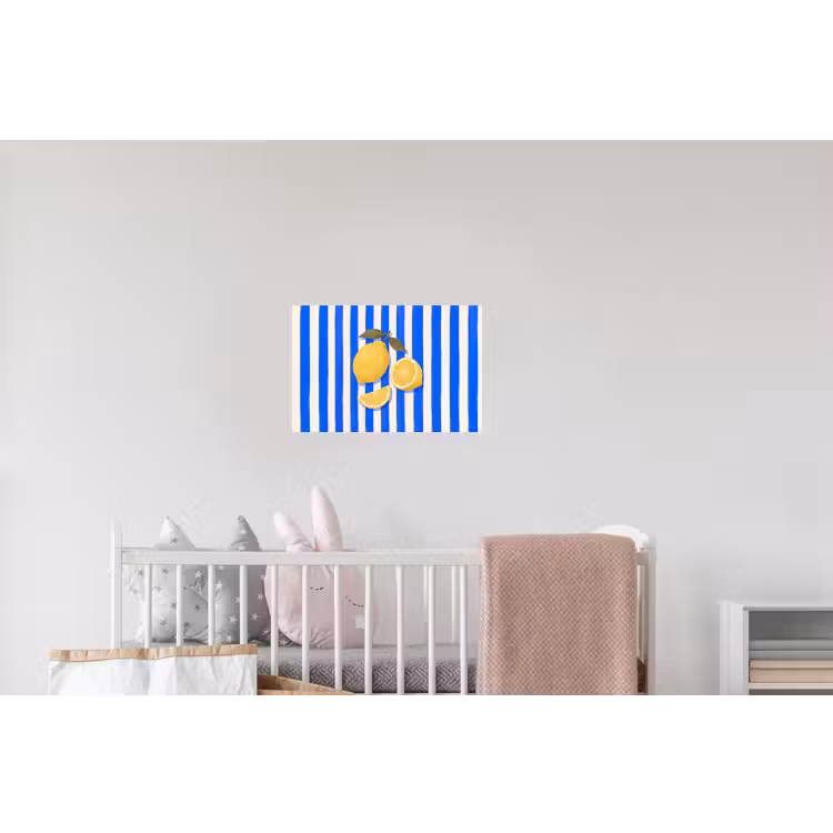 Fruit - Citroen - Zomer - Geel - Blauw Muursticker klein -kinderkamer