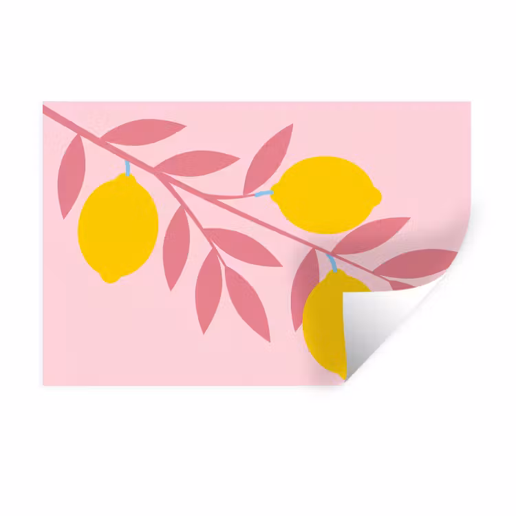 Fruit - Tak - Natuur - Abstract - Roze Muursticker klein -3d