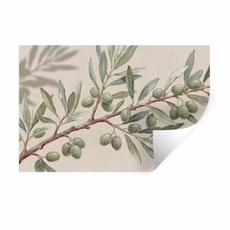 Olijftak - Bladeren - Natuur - Groen - Beige Muursticker klein -3d