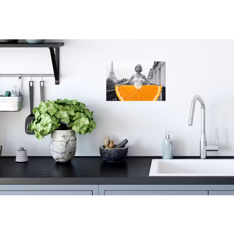 Sinaasappel - Eiffeltoren - Vrouw Muursticker klein -keuken