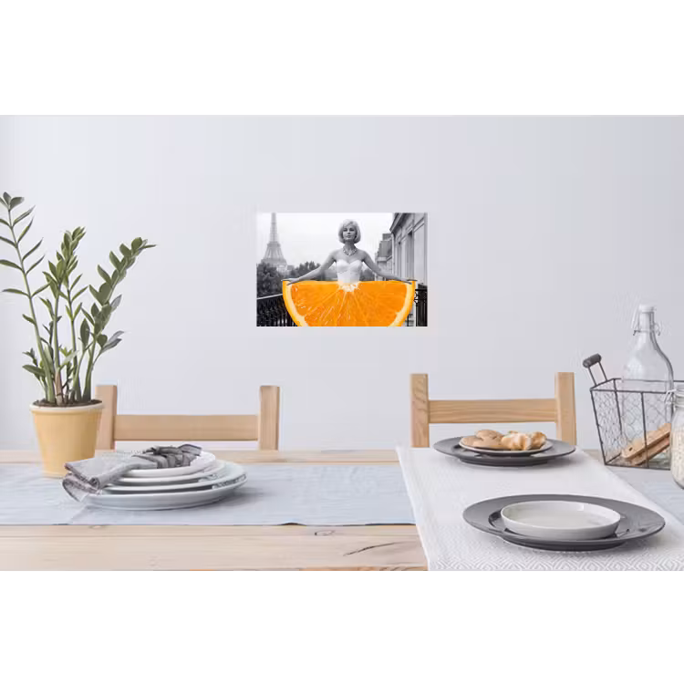 Sinaasappel - Eiffeltoren - Vrouw Muursticker klein -eettafel