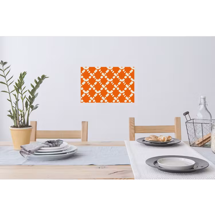 Oranje - Ruitpatroon - Wit Muursticker klein 286 -eettafel