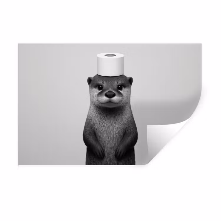 Otter - WC rol - Zwart - Wit Muursticker klein -3d