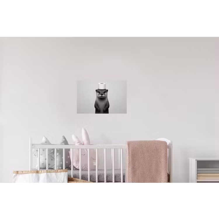 Otter - WC rol - Zwart - Wit Muursticker klein -kinderkamer