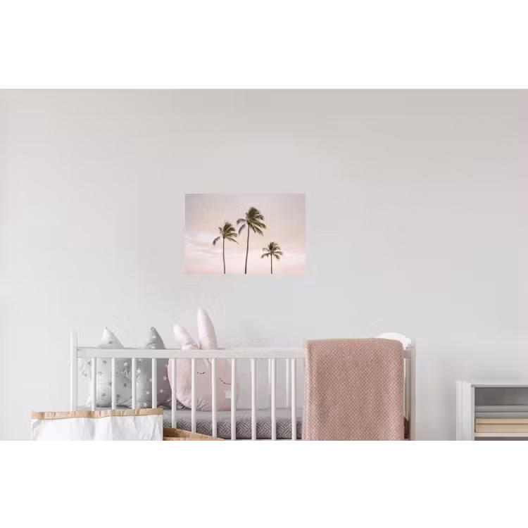 Palmbomen - Zonsondergang - Roze Muursticker klein -kinderkamer