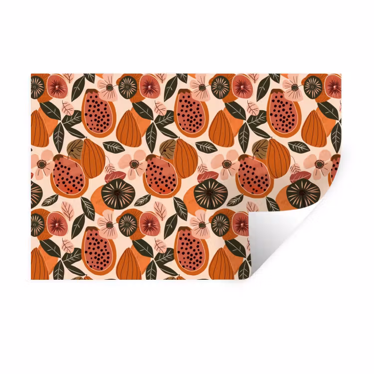 Papaja - Bloesem - Oranje Muursticker klein 286 -3d