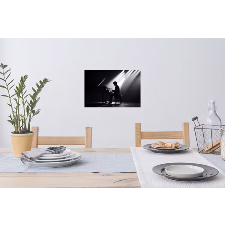 Persoon - Piano - Muziek - Zwart-wit - Podium Muursticker klein -eettafel