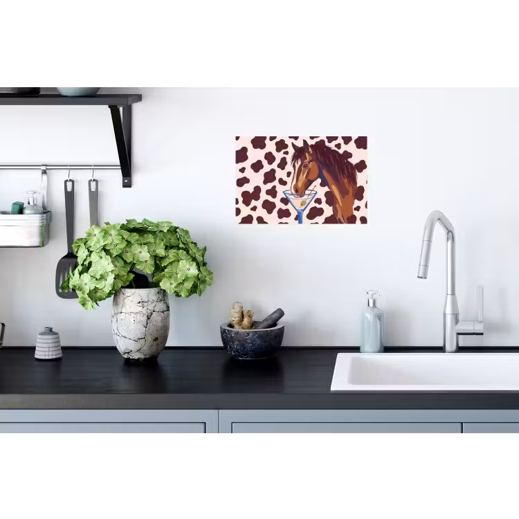 Paard - Martini - Dieren - Abstract - Bruin Muursticker klein -keuken