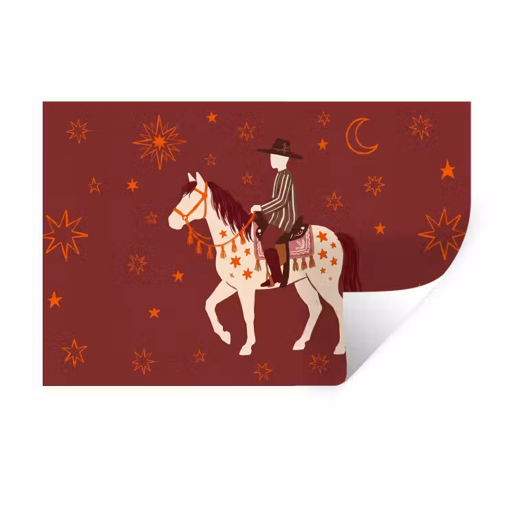 Paard - Ruiter - Sterren - Nacht - Illustratie Muursticker klein -3d
