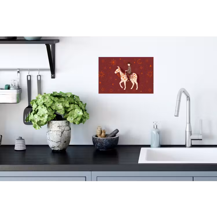 Paard - Ruiter - Sterren - Nacht - Illustratie Muursticker klein -keuken
