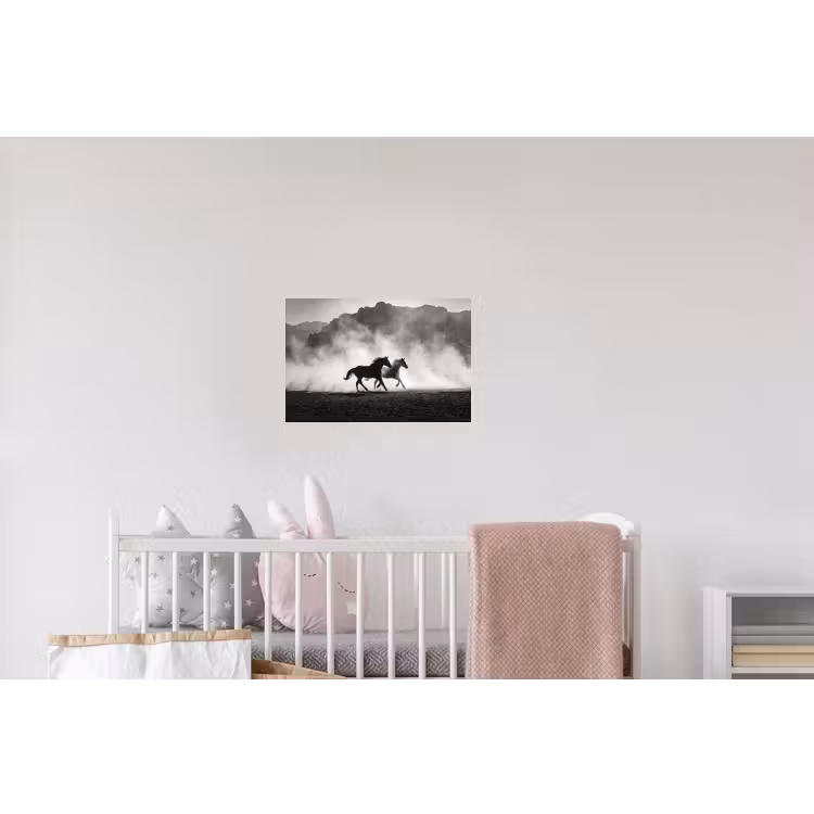 Paard - Ren - Stof - Zwart-wit - Dieren Muursticker klein -kinderkamer