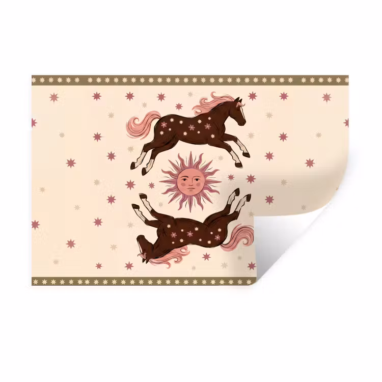 Paard - Zon - Mystiek - Illustratie - Roze Muursticker klein -3d