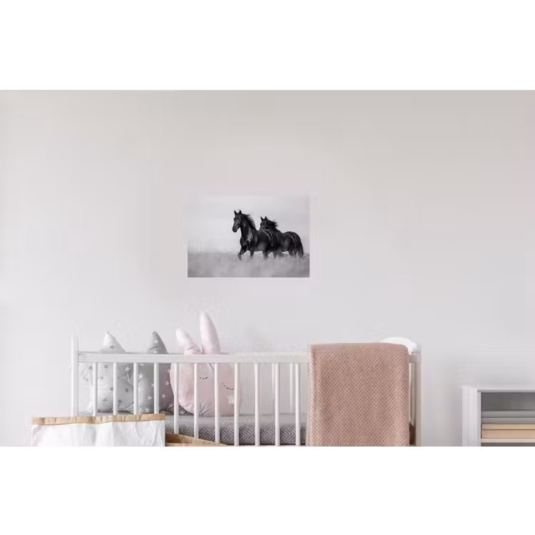 Paarden - Gras - Zwart - Wit Muursticker klein -kinderkamer