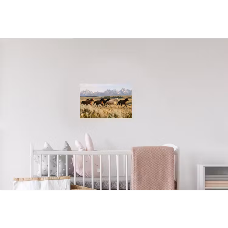 Paarden - Kudde - Bergen - Vrijheid - Wild Muursticker klein -kinderkamer