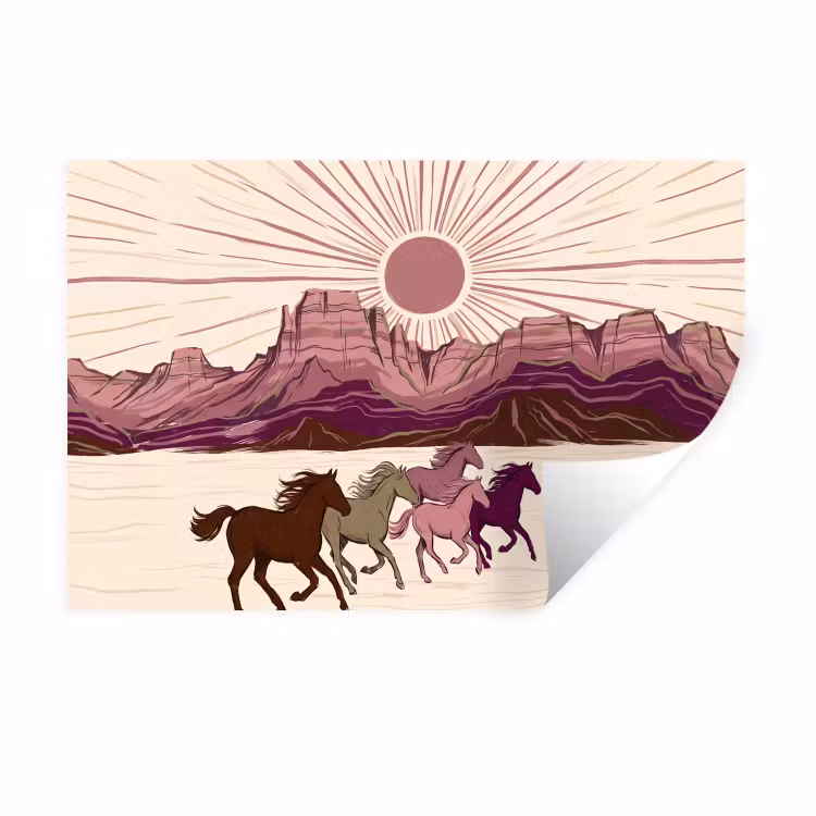 Paarden - Rennend - Woestijn - Natuur - Abstract Muursticker klein -3d