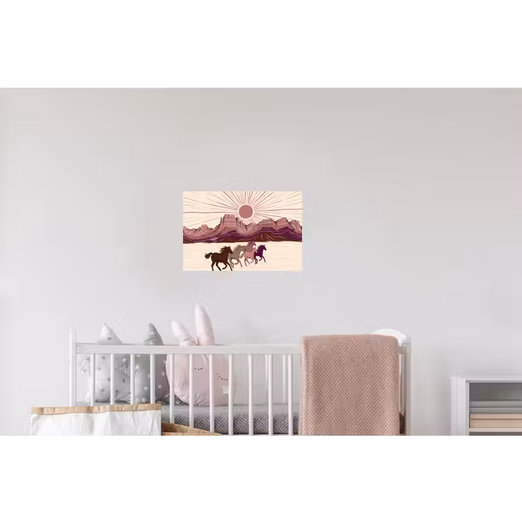 Paarden - Rennend - Woestijn - Natuur - Abstract Muursticker klein -kinderkamer