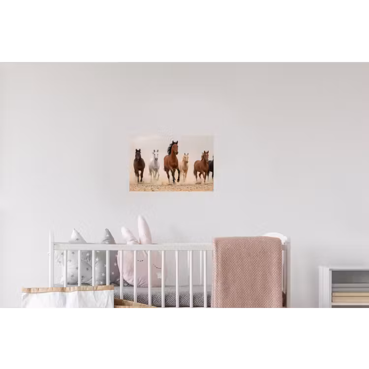 Kudde paarden - Stofwolk - Bruin - Zwart Muursticker klein -kinderkamer