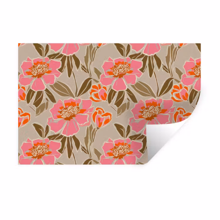 Pioenrozen - Patroon - Roze Muursticker klein 286 -3d