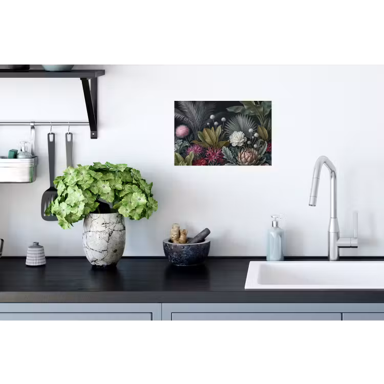 Planten - Tropisch - Botanisch - Donker - Groen Muursticker klein -keuken