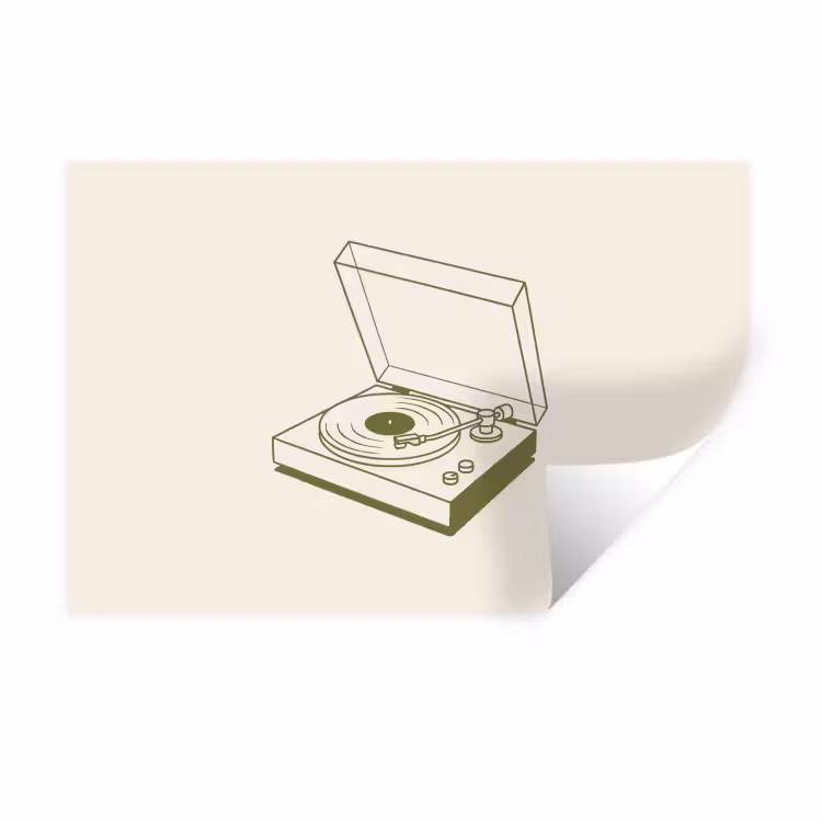 Platenspeler - Vinyl - Muziek - Minimalistisch - Groen Muursticker klein -3d