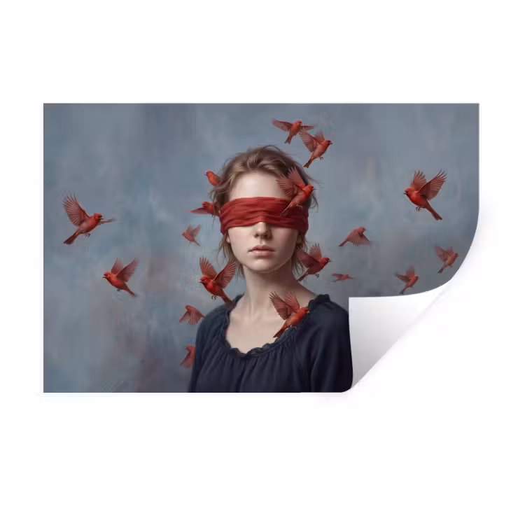 Portret - Krachtig - Rood Muursticker klein -3d