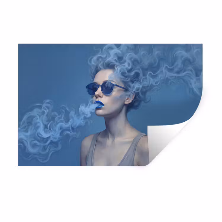 Portret - Zonnebril - Rook - Abstract - Blauw Muursticker klein -3d