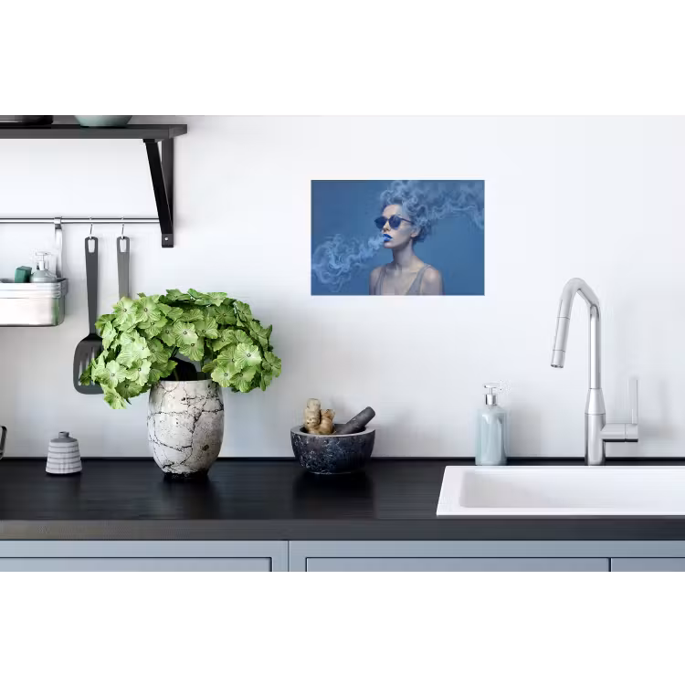 Portret - Zonnebril - Rook - Abstract - Blauw Muursticker klein -keuken